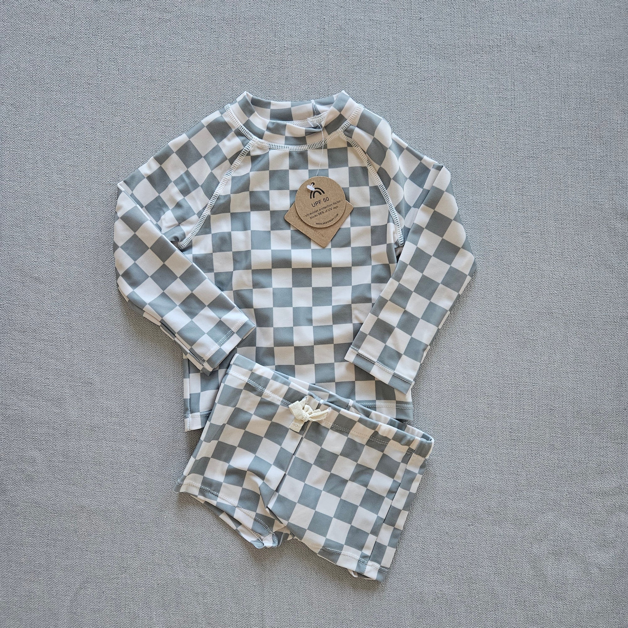 Mebie Baby Checkered Long Sleeve Swim Set in Light Green 6-12m