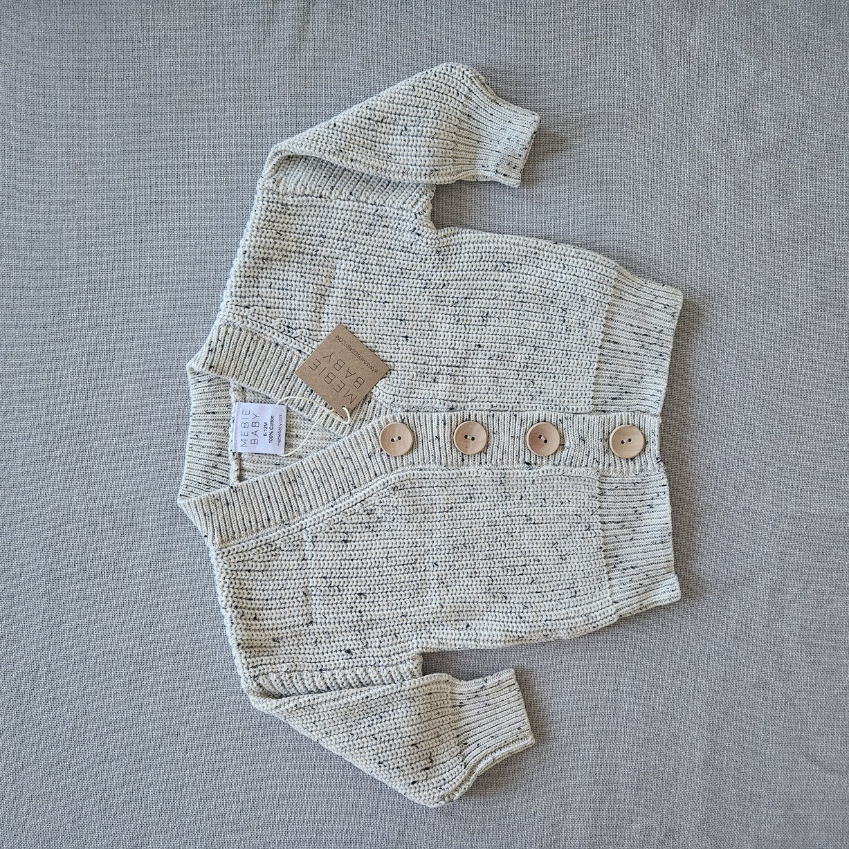 Mebie Baby Chunky Knit Cardigan in Heather Grey 6-12m