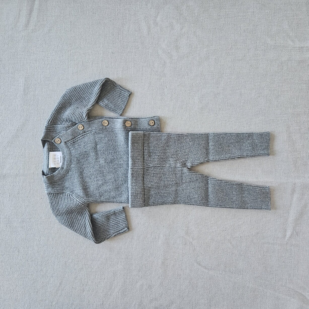 Mebie Baby Ribbed Knit Layette Set in Charcoal nb
