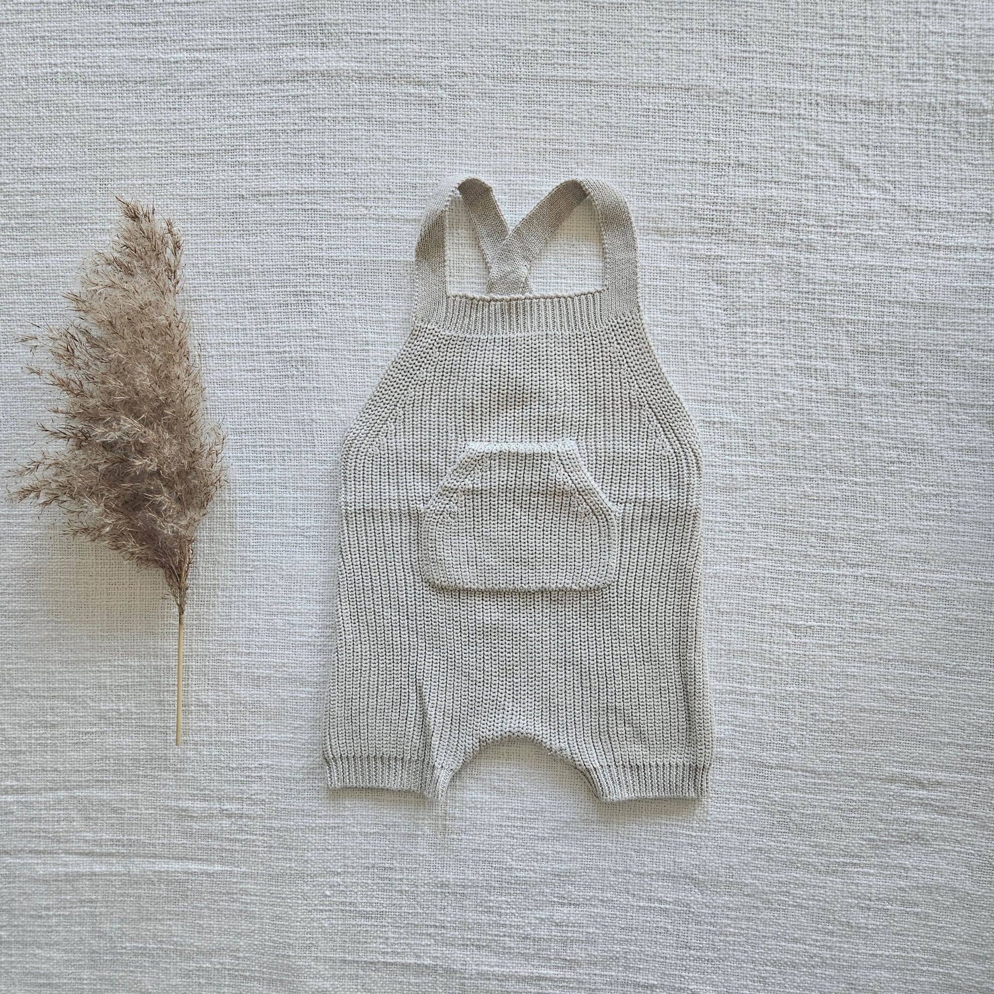 Mebie Baby Knit Pocket Overalls in Oatmeal 6-12m