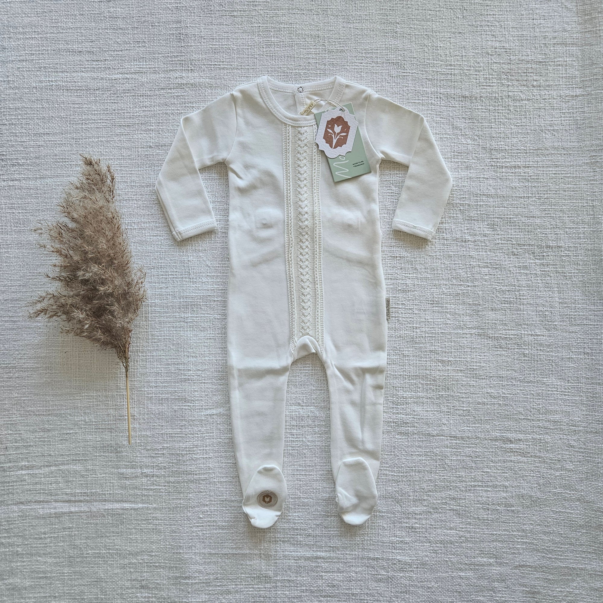 Mon Tresor Strip of Sweetness Footie in Ivory 6m