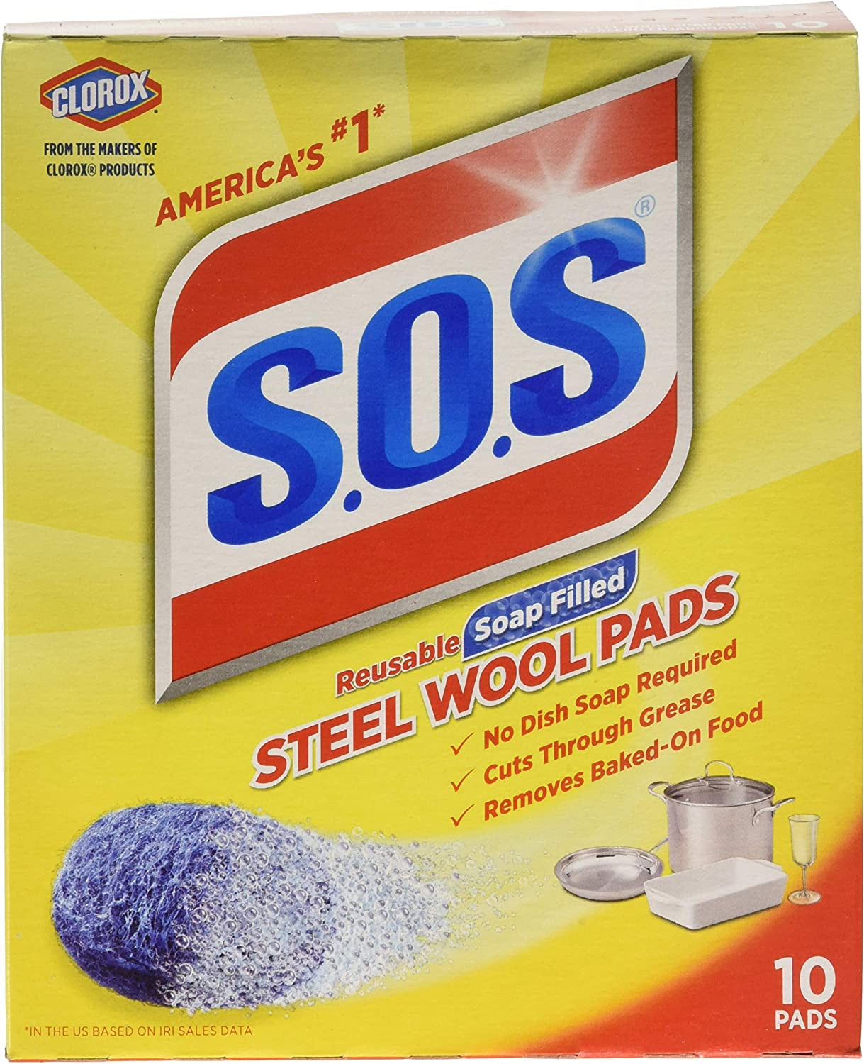 S.O.S. Reusable Soap Filled Steel Wool Pads 10ct