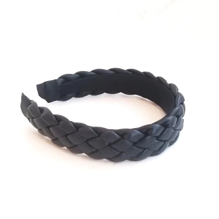 Braided Faux Leather Braided Headband - Black - VB15
