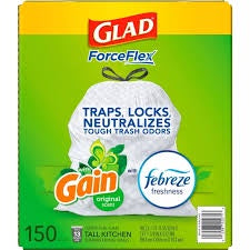 Glad Force Flex Plus Gain with Febreze Tall Kitchen Drawstring 13 Gallon Trash Bags 160ct