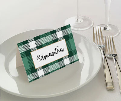 Manor Road Classic Green Plaid Place Cards  45Pk