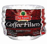 Our Family White Coffee Filters Basket Style 100ct