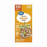 Great Value Zipper Square Snack Bags 100ct