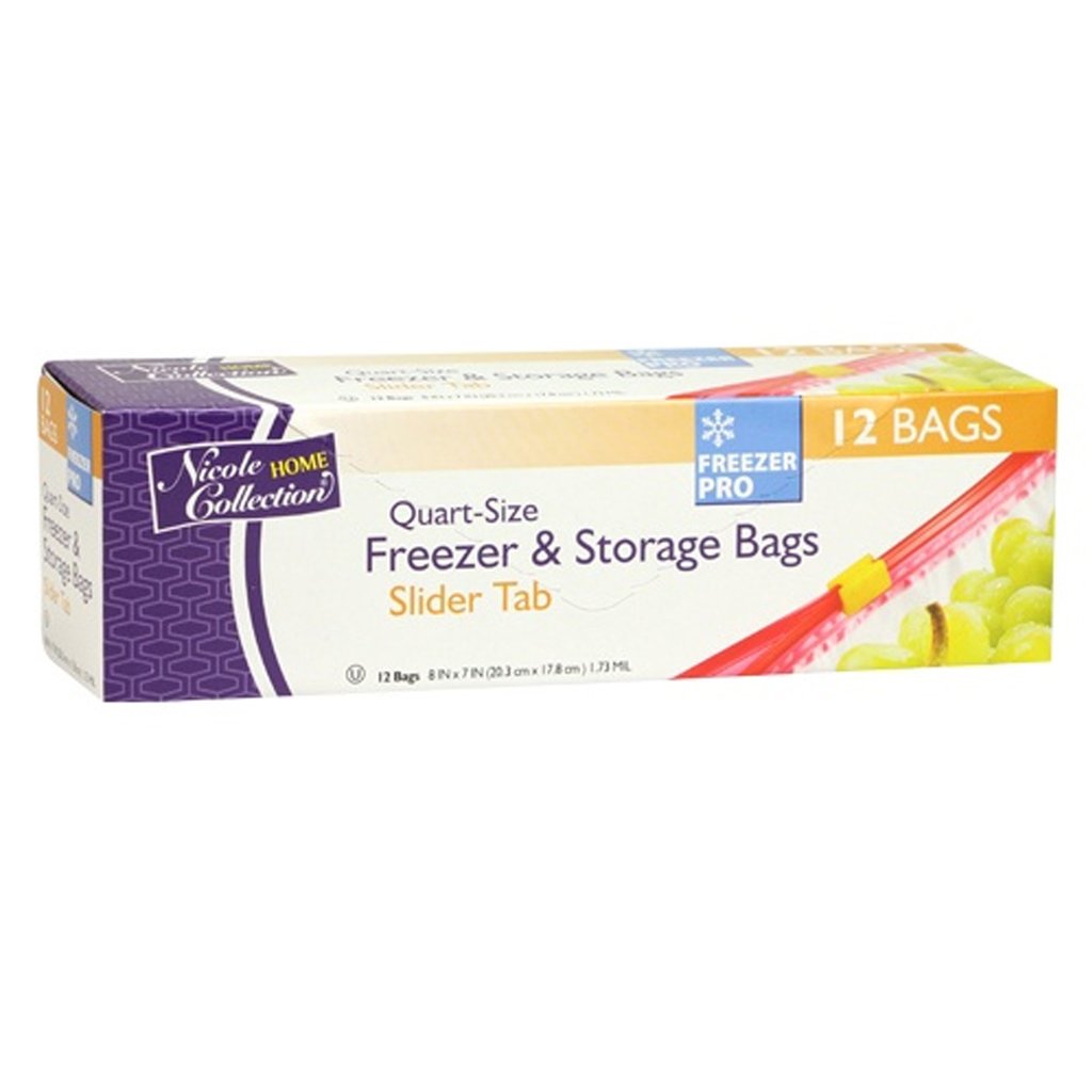 Nicole Collection Slider Top Quart Size Freezer Bags 12ct