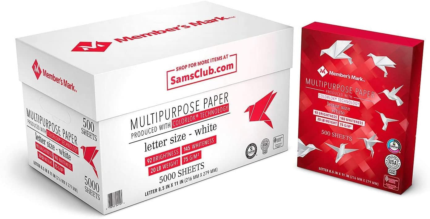 Member's Mark Multipurpose Copy Paper 20lb 92 Brightness 8.5x11 Copy Paper 10 Ream Case