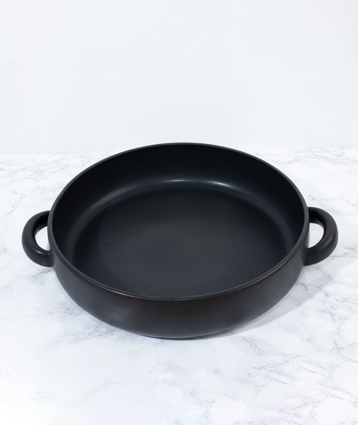 Stoneware Dinner Plate with Handles 7.9" | Matte Black
